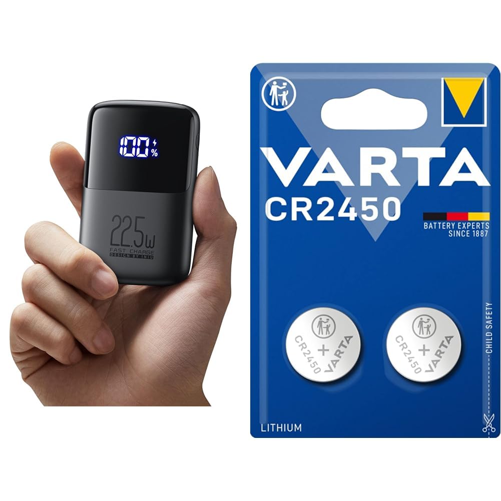 INIU Power Bank, 22.5W Fast Charging 10000mAh PowerBank & VARTA Batterien Knopfzelle CR2450, 2 Stück
