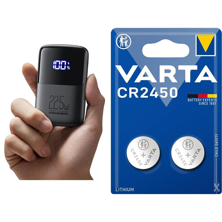 INIU Power Bank, 22.5W Fast Charging 10000mAh PowerBank & VARTA Batterien Knopfzelle CR2450, 2 Stück