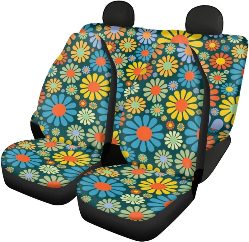 chaqlin Hippie Daisy Auto Sitzbezüge Full Set mit Front Rear Split Bank Sitzschutz für Damen Mädchen