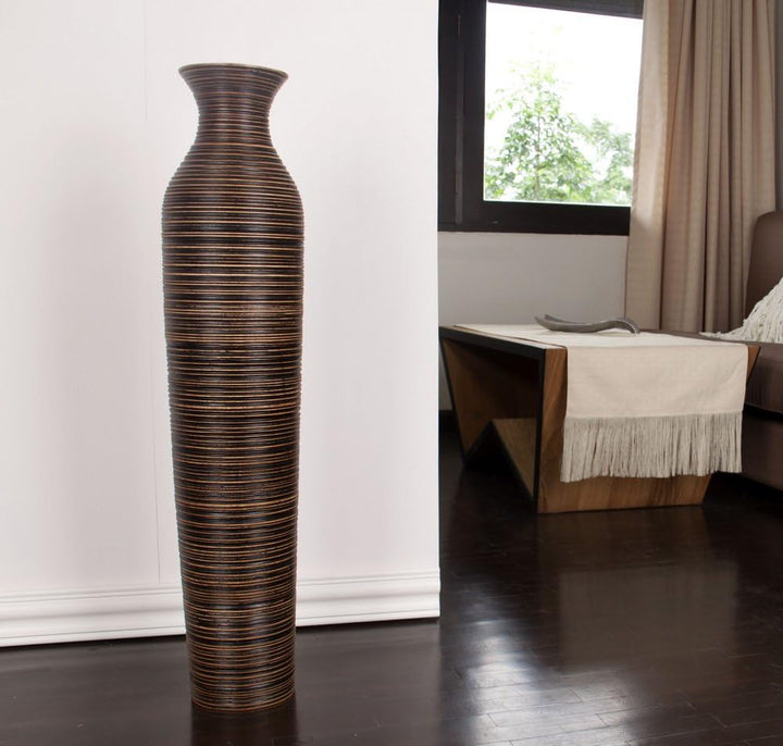 Leewadee Grosse Bodenvase für Dekozweige hohe Standvase Design Holzvase, Holz, 90 cm, Braun 90 cm Br