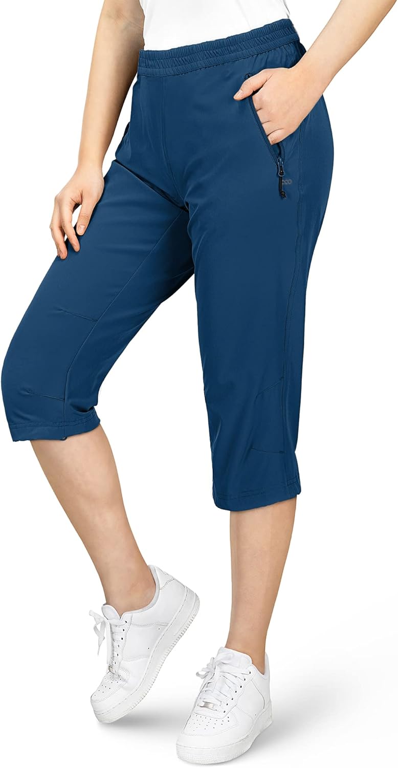 33,000ft Damen 3/4 Hose Capri Wanderhose Stretch Leichte Radhose Taschen Sommer Outdoor Golf Hose 40