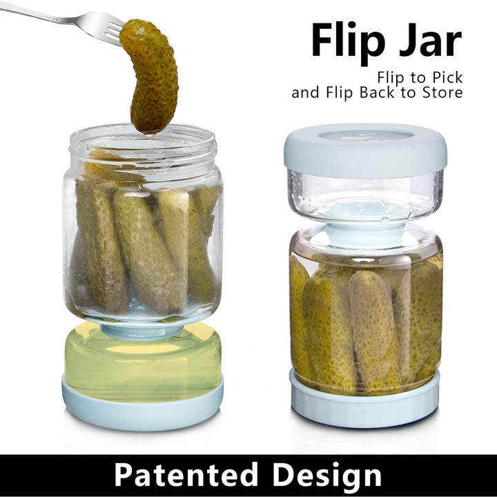 WhiteRhino Flip Einmachglas mit Sieb und Deckel,1L Olive Sanduhr Container,Umgekehrt Gestellter Pick