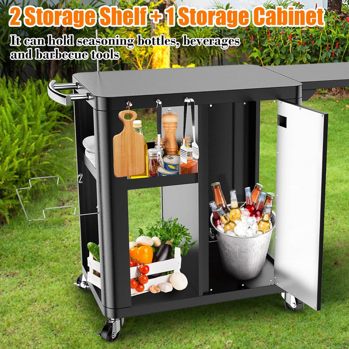 GFTIME Grillwagen, Grilltisch mit klappbarer Beistelltisch, Outdoorküche mit Haken, Aufbewahrungsreg