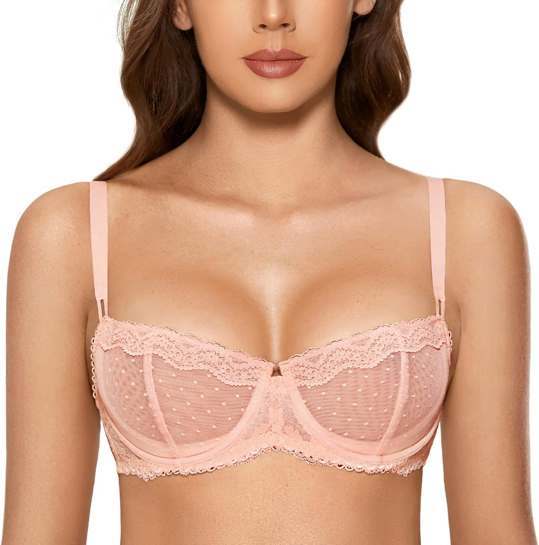 DOBREVA Balconette BH Damen mit Bügel Push Up Dirndl Spitze BHS Sexy Grosse Grössen Ungefüttert 70C