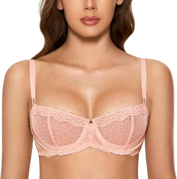 DOBREVA Balconette BH Damen mit Bügel Push Up Dirndl Spitze BHS Sexy Grosse Grössen Ungefüttert 70C