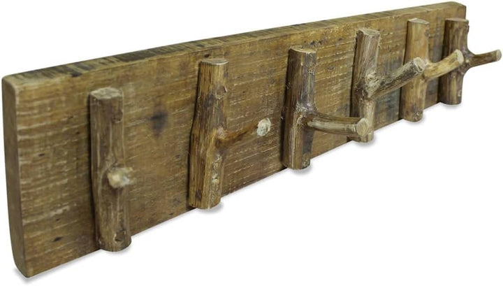 Hothingwell Garderobenständer aus Auffangholz, 60 x 15 cm, 6 Haken | Massive handgefertigte Vintage