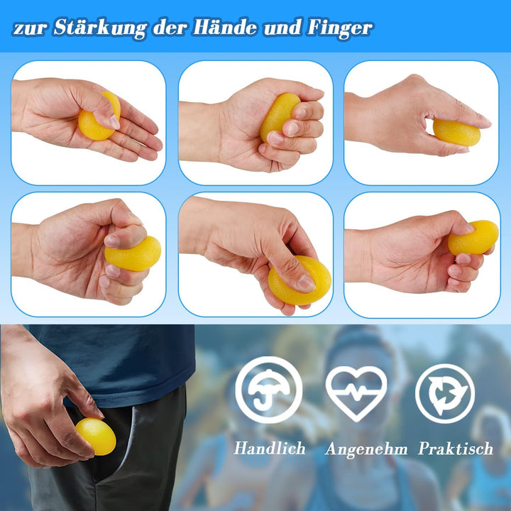 Homkuo Fingertrainer Knetball Handtrainer Set, 10 Stück Fingerexpander Handtraining Ball mit 3 Stärk