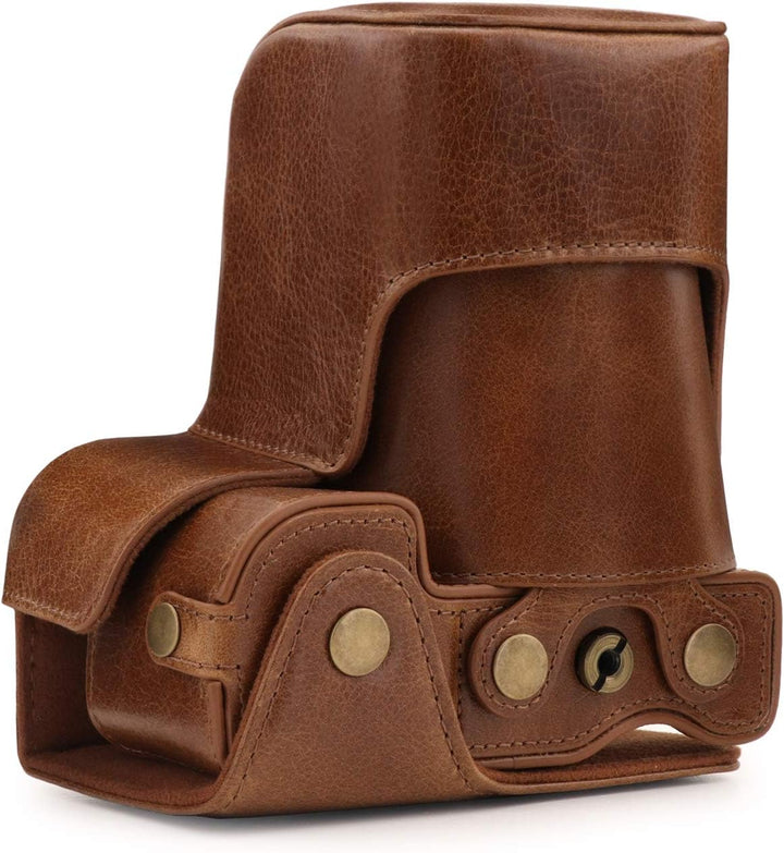 MegaGear Ever Ready Echtleder Kameratasche mit Trageriemen kompatibel mit Sony Alpha A6100, A6400 (1