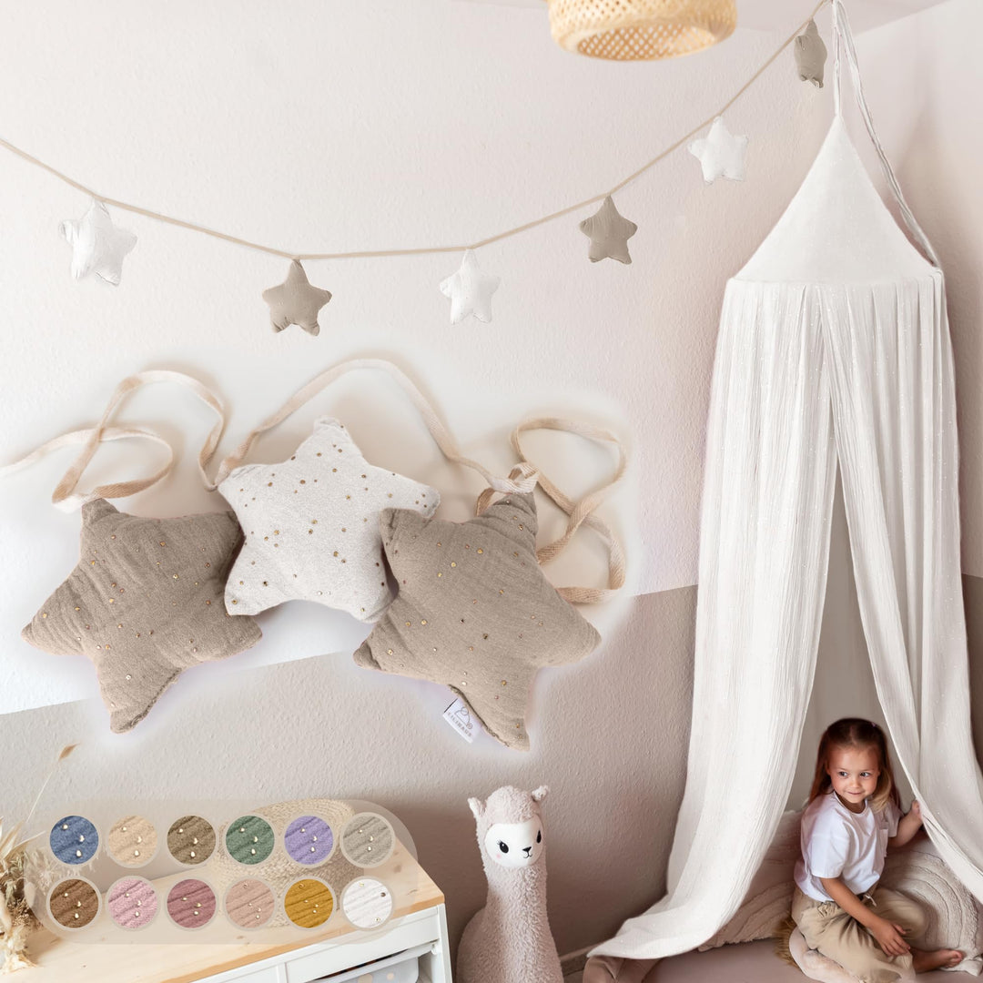 LILIMAUS Sternen Wimpelkette Stoff mit Goldapplikation in 12 Farben - Wimpelkette Kinderzimmer 100%