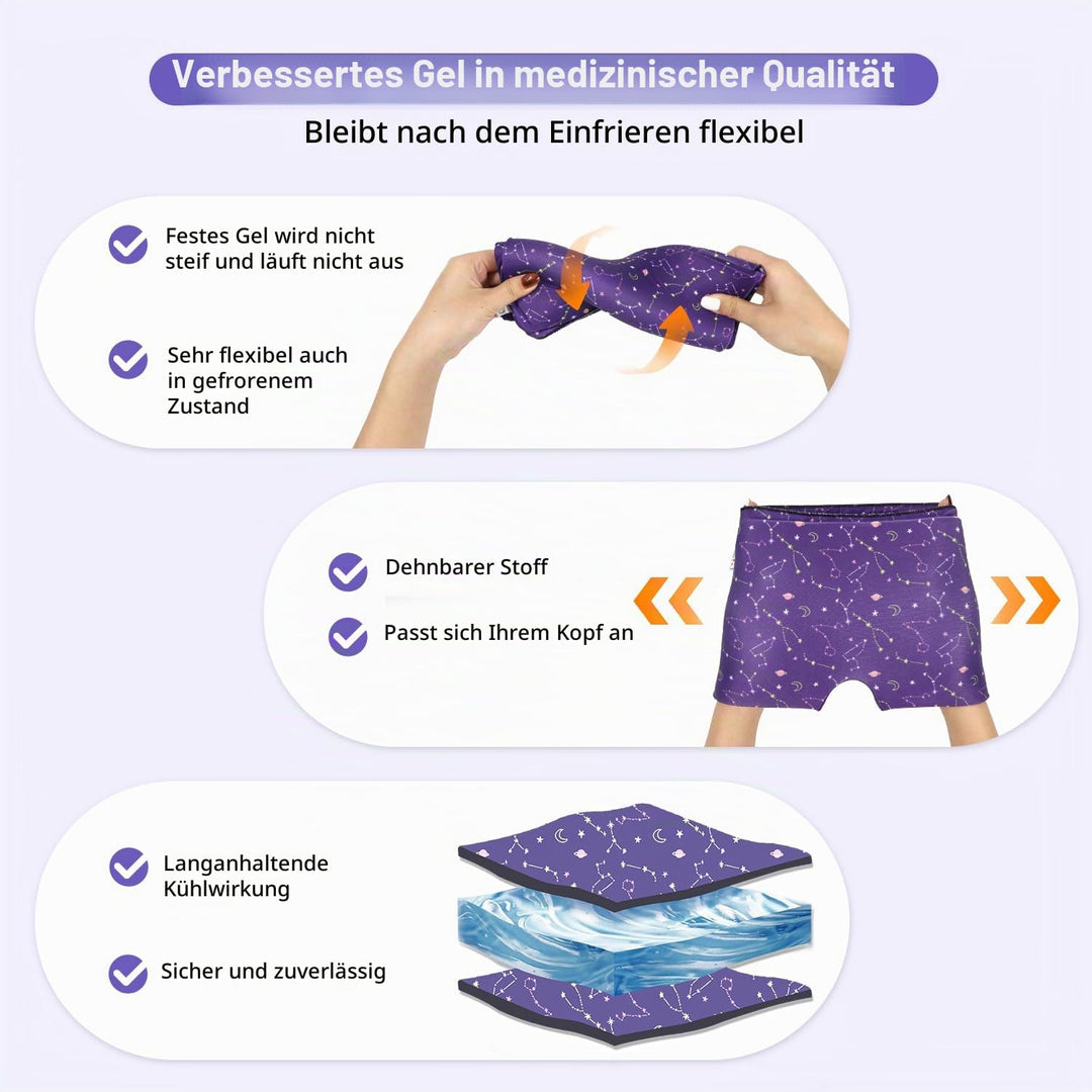 2 Stück Migräne Maske und Augenmaske Kühlend, Migräne Kühlmaske, Migraine Relief Cap, Kopfschmerzen