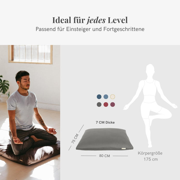 Lotuscrafts Meditationsmatte Zabuton Deluxe - Extra Dick - Meditationskissen Unterlage für entspannt