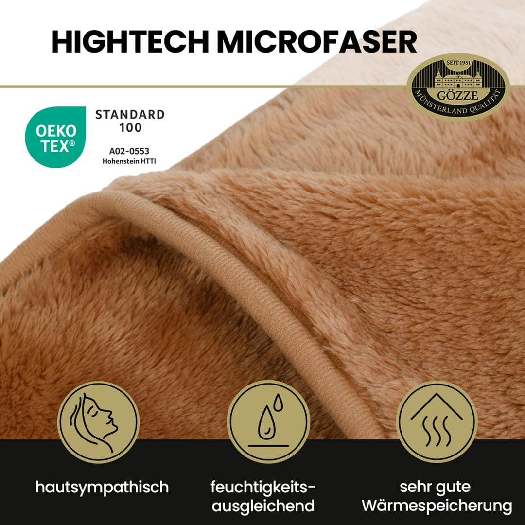Gözze - Premium Cashmere-Feeling Wohn- und Kuscheldecke, 500 g/m², 130 x 170 cm - Sand, Offwhite San