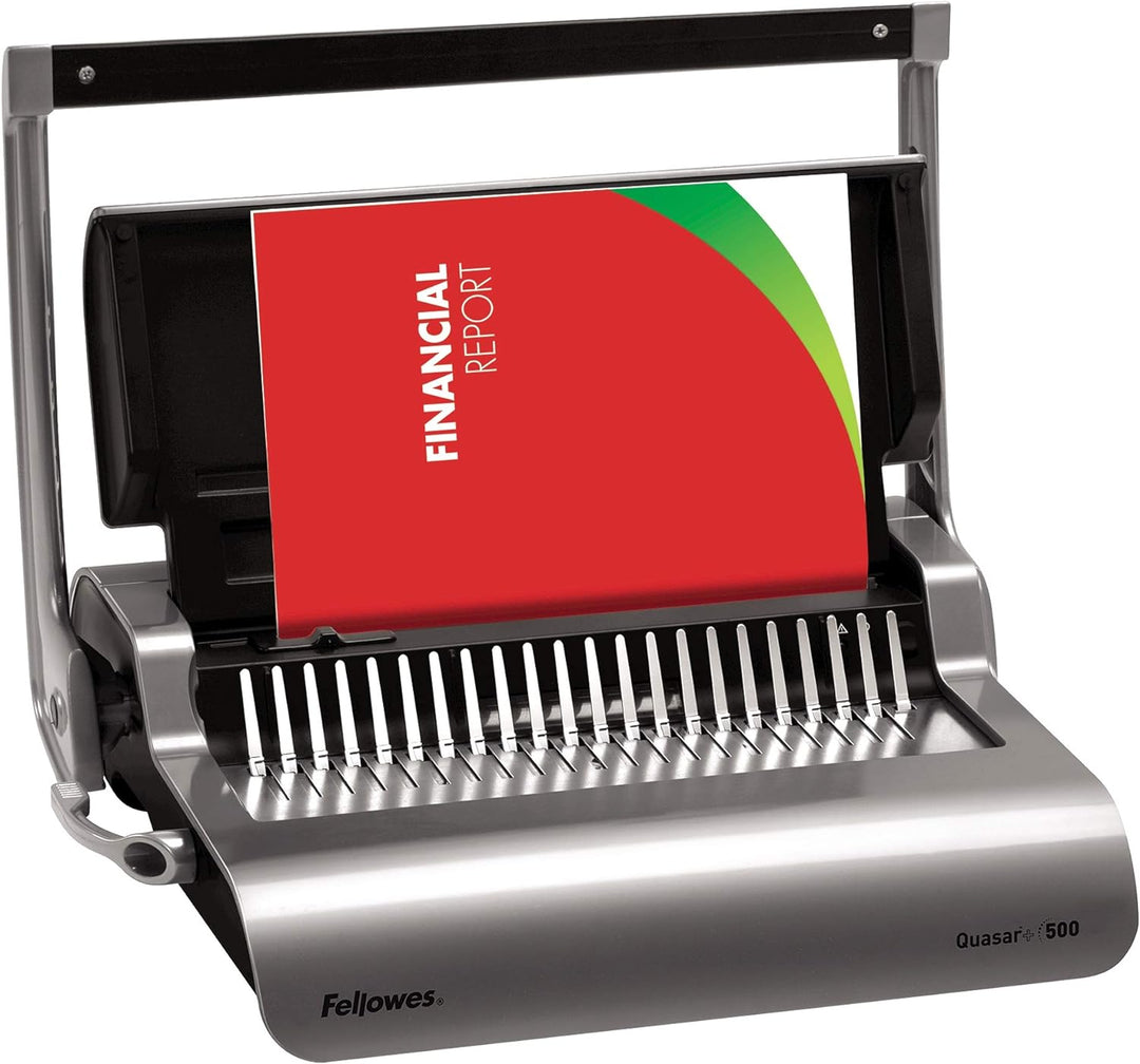 Fellowes Quasar+ 500 Plastikbindegerät mit Dokumentmessfunktion, Bindeleistung 500 Blatt, Stanzleist