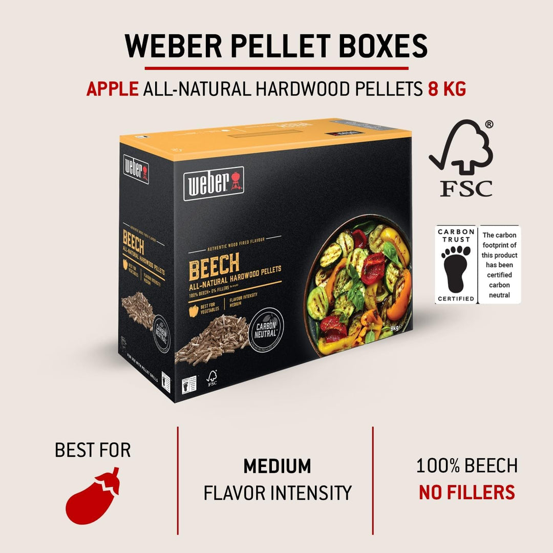 Weber Holzpellets - Buchenholz (8kg), perfekt zum Räuchern von Gemüse, 100% natürliche Holzpellets,