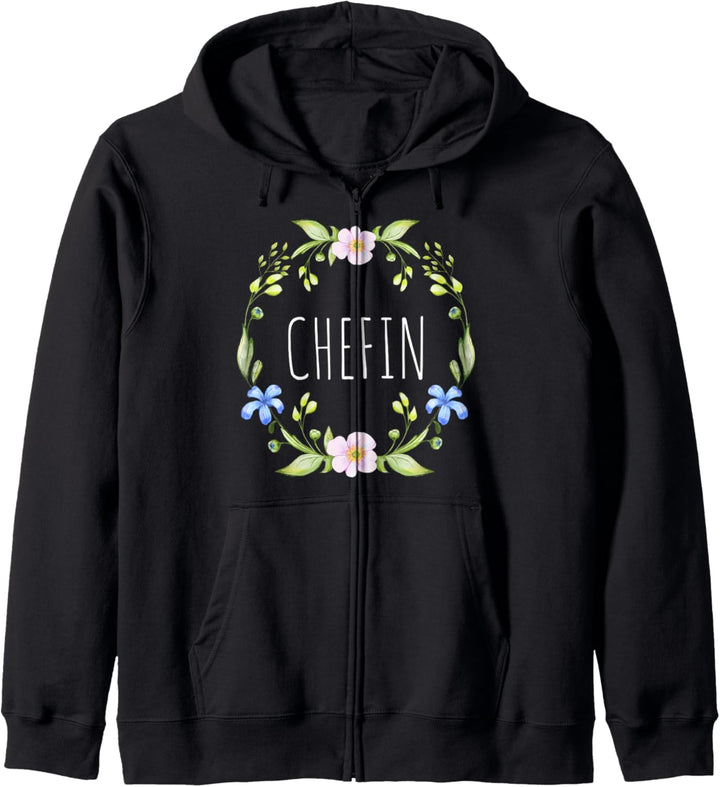 CHEFIN Blumen Design Arbeit Beruf Job Sprüche Blumenmuster Kapuzenjacke