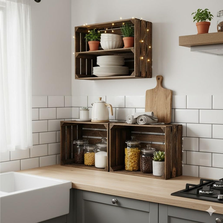 Teramico Alte geflammte Obstkisten / Holzkisten mit Zwischenboden LANG verarbeitet - Ideal für den M