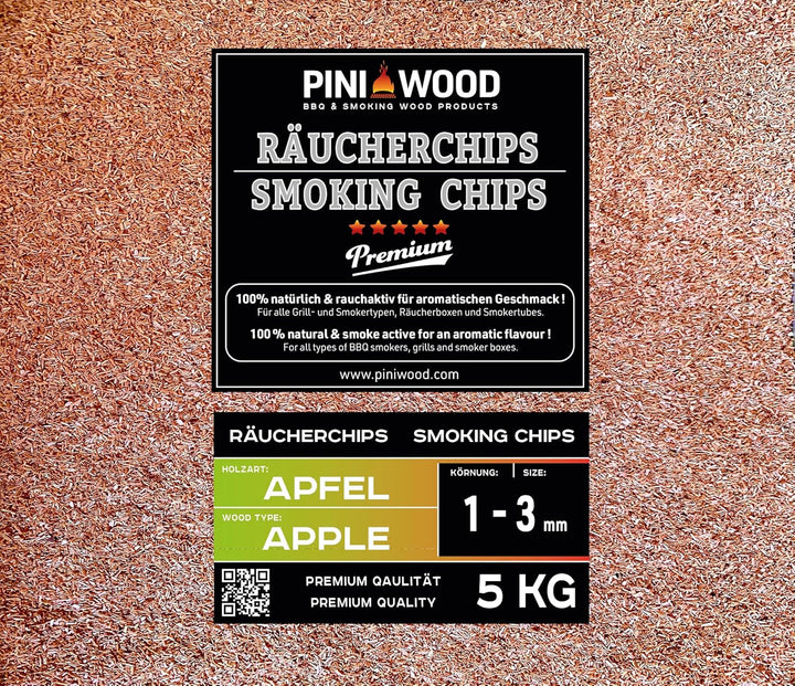 PINI 5 Kg Räucherchips Apfel 1-3 mm Smoking Chips Räucherspäne 18 Liter