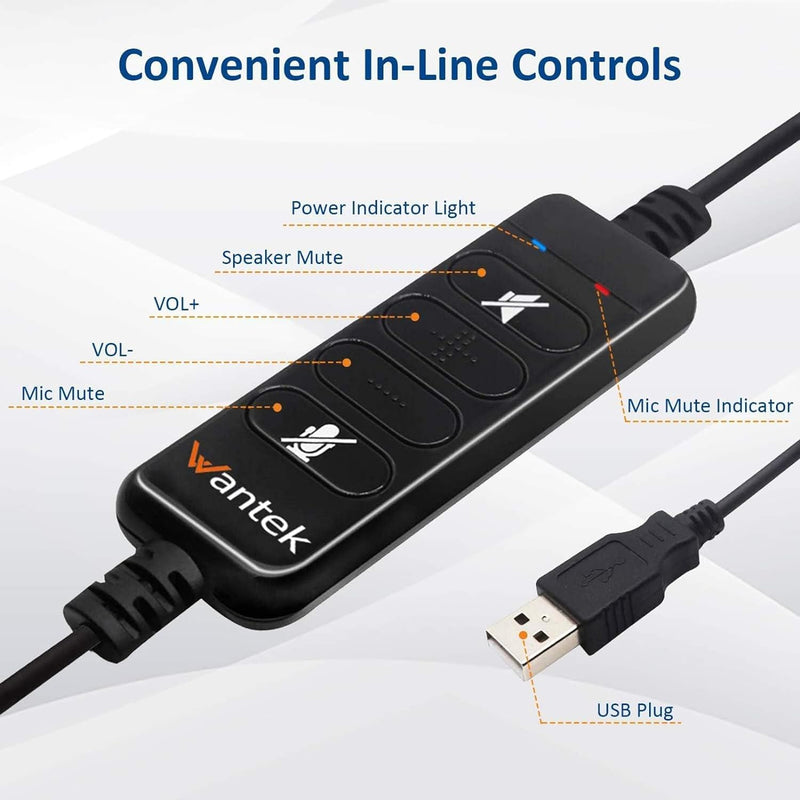 USB Headset with Microphone Noise Cancelling and Audio Control, Business PC Headsets for Computers,