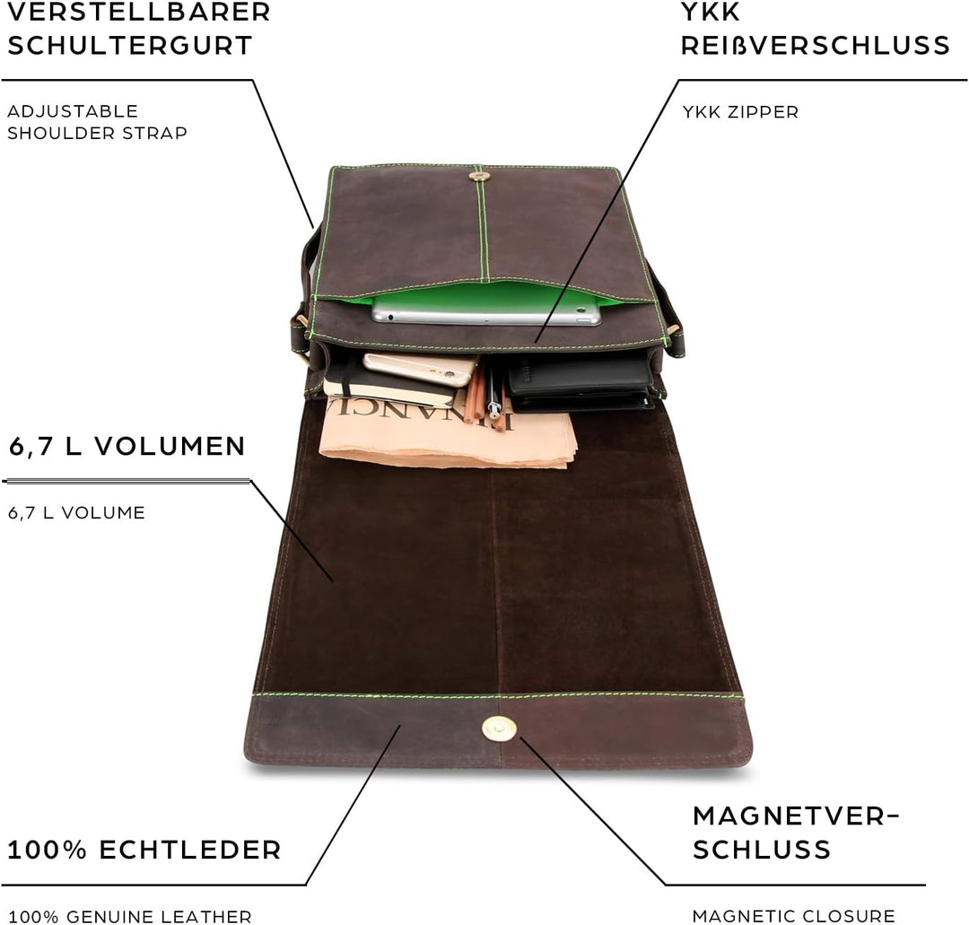 LEABAGS Unisex London Umhängetasche (1er Pack) L Nature Dunkelbraun, L Nature Dunkelbraun