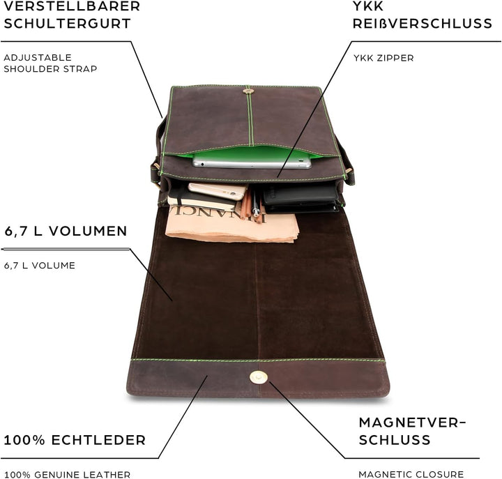 LEABAGS Unisex London Umhängetasche (1er Pack) L Nature Dunkelbraun, L Nature Dunkelbraun