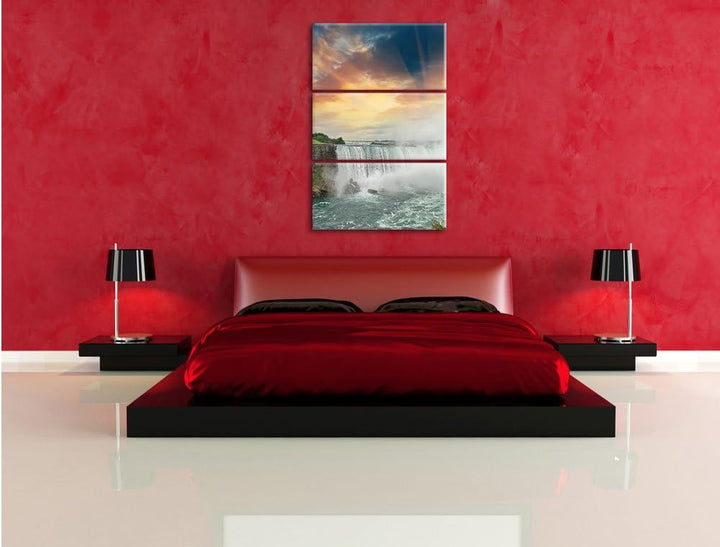 Pixxprint Niagarafälle bei Sonnenuntergang als Leinwandbild/Grösse: 3 Teilig (120x80 cm) cm/Wandbild