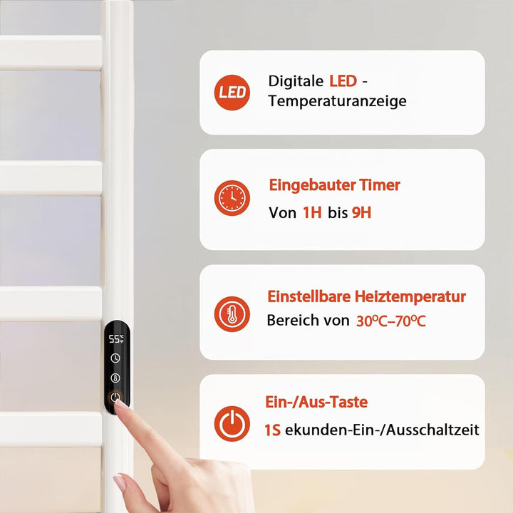 Badheizkörper Elektrisch 285W Handtuchheizer Einstellbare Temperatur 35°-70°C, handtuchwärmer mit 1-