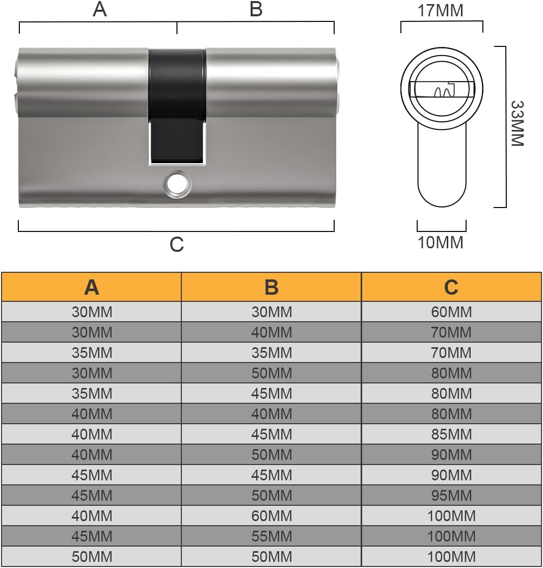 Bwintech 2 Stück 30/50mm Euro Messingzylinder, 80mm Schlüssel/Schlüsselzylinderschloss mit 10 horizo