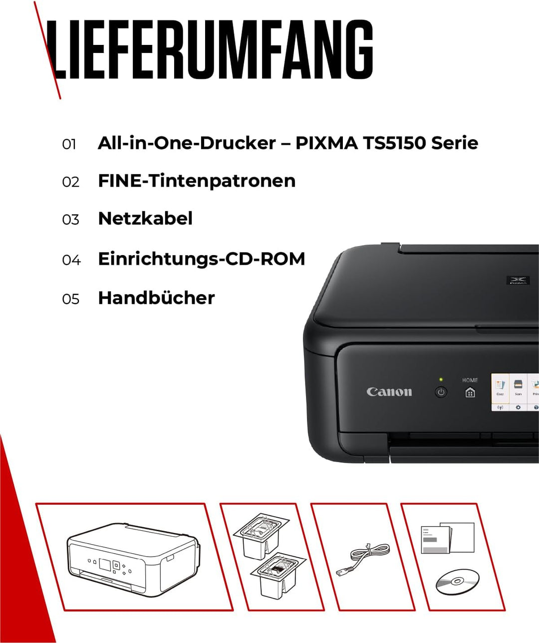 Canon PIXMA TS5150 Drucker Farbtintenstrahl Multifunktionsgerät DIN A4 (Scanner, Kopierer, Farbdispl