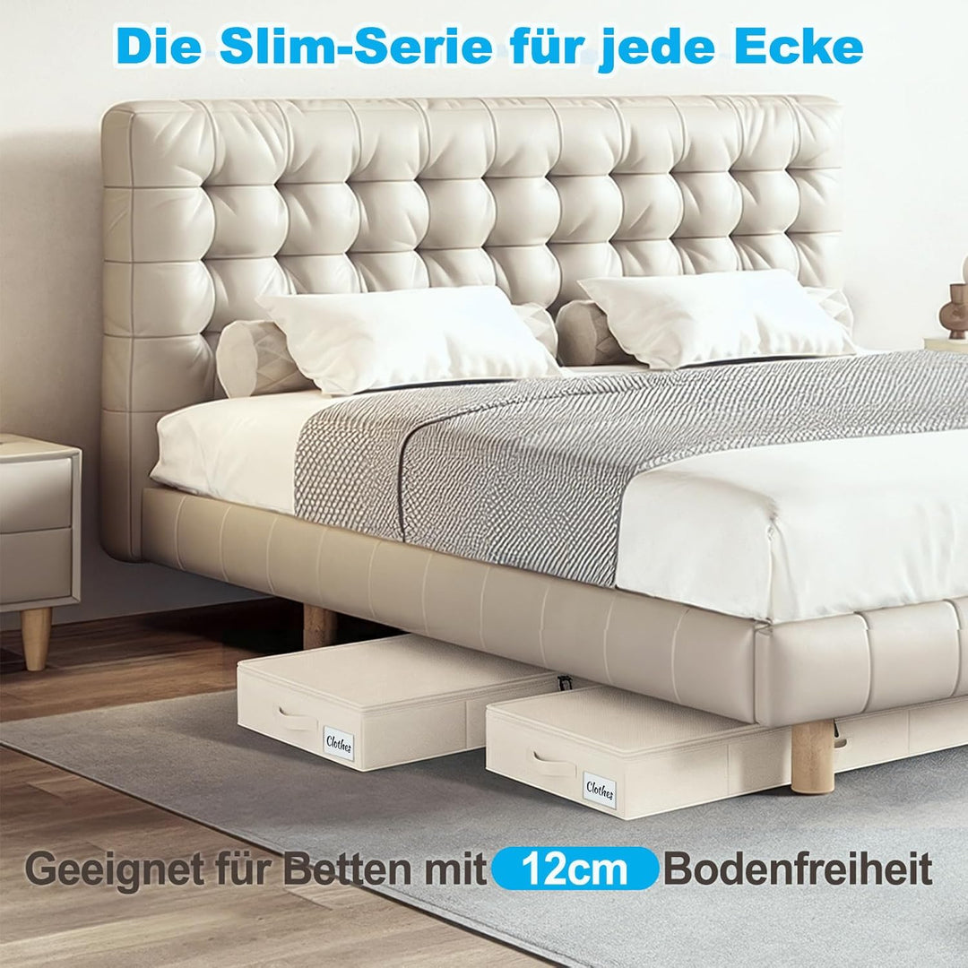 Unterbett Aufbewahrungsbox mit Deckel 12cm hoch, 2 Stück Faltbar Unterbettkommode, Waschbar Kleidera