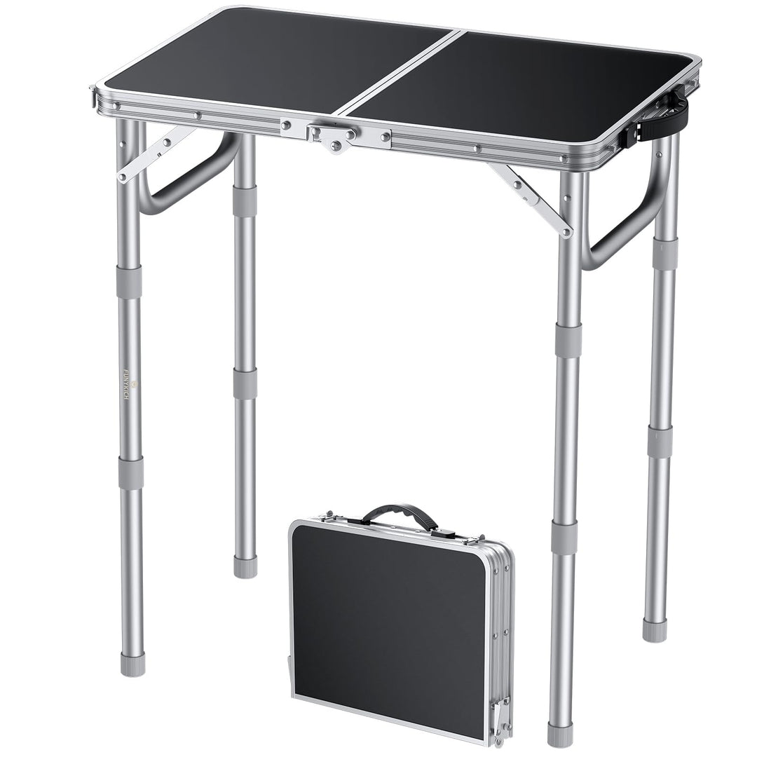 FUNYKICH Campingtisch Klapptisch 58x40cm, Faltbarer Grilltisch mit 3 Höhen Verstellbarer(26/48/70cm)