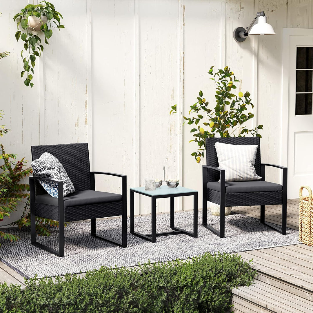SONGMICS Balkonmöbel, Gartenmöbel-Set, aus PE-Polyrattan, Lounge-Set, Tisch und 2 Stühle, Terrassenm