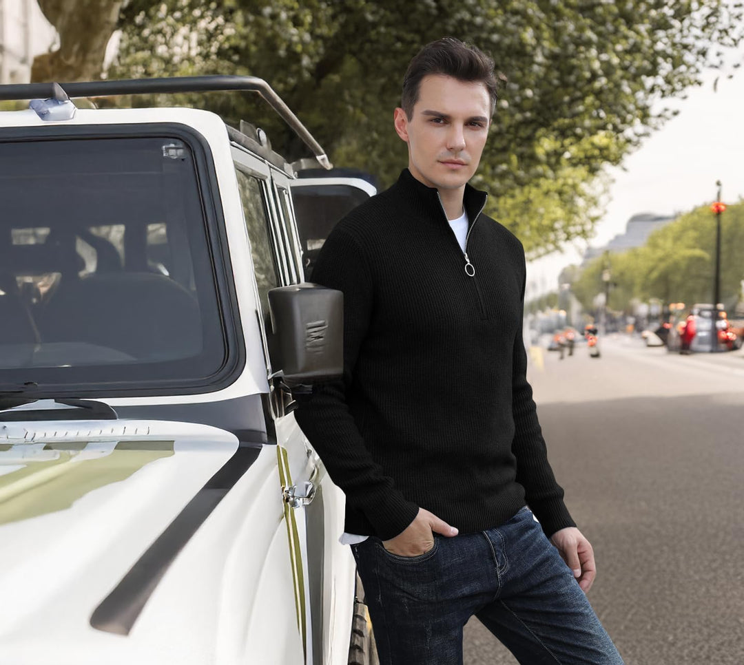Hisir Pullover Herren Strickpullover 1/4 Zip Pulli Männer, Bequem Weich Warmer Winter Pullover für M
