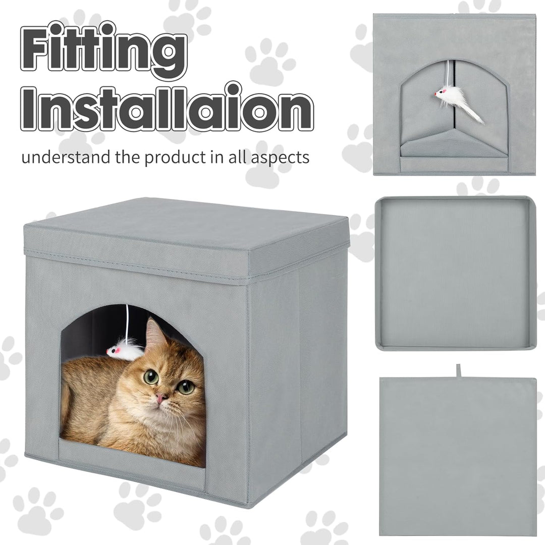 powerking Klappbares Katzenbett für Indoor-Katzen oder Kätzchen, Faltbarer Katzensitz mit Würfel und
