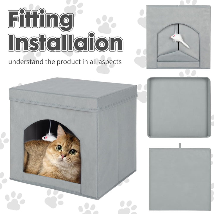 powerking Klappbares Katzenbett für Indoor-Katzen oder Kätzchen, Faltbarer Katzensitz mit Würfel und