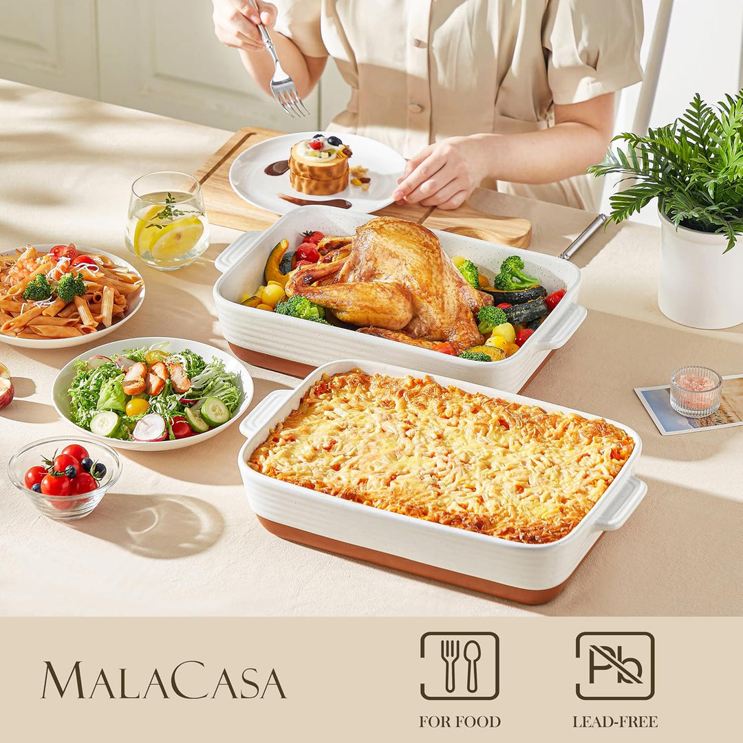MALACASA Serie TARA, Auflaufform Grosse 35 x 23,8 x 8,7 cm 4,5L – Rechteckige Steingut-Backform, kra