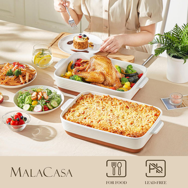 MALACASA Serie TARA, Auflaufform Grosse 35 x 23,8 x 8,7 cm 4,5L – Rechteckige Steingut-Backform, kra