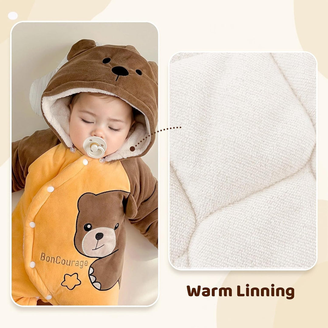 Minizone Baby Overall Mit Kapuze Footies Winter Strampler Schneeanzüge Karikatur Jumpsuit Mädchen Ju