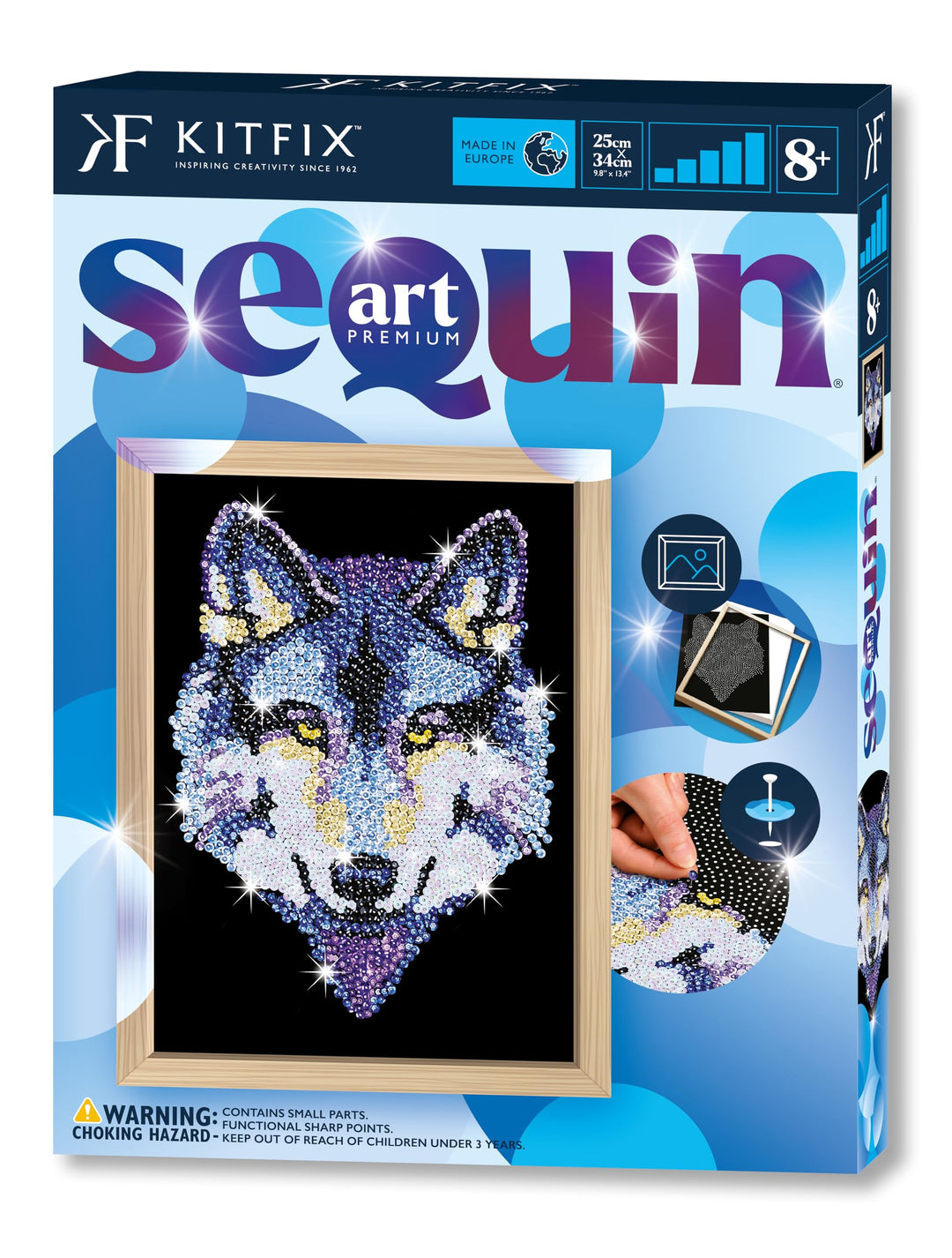 Kitfix - Sequin Art Wolf mit Holzrahmen - 27 x 36cm - Sequin Art Blue Premium - Paillettenbild - Bas