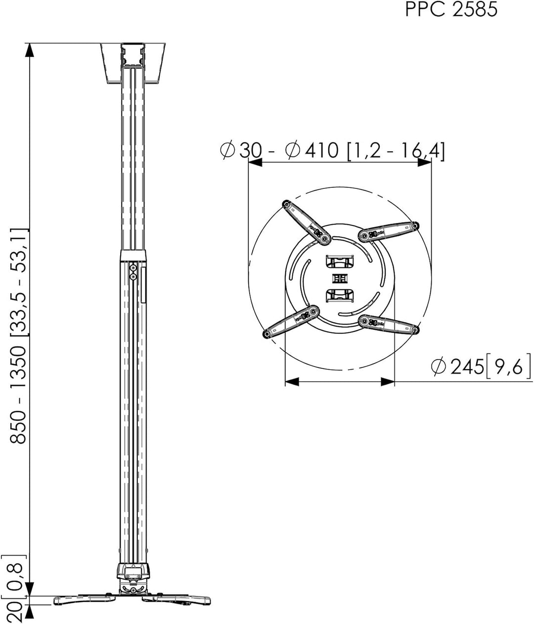 Vogel's PPC 2585 Projektor-Deckenhalterung für 30-410mm (1,2-13,2 Zoll) Projektoren, drehbar + neigb