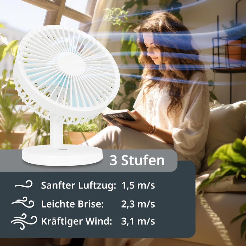 ADE Sehr leiser Tischventilator | USB Ventilator mit 3 Geschwindigkeitsstufen | 2.000 mAh Akku für b