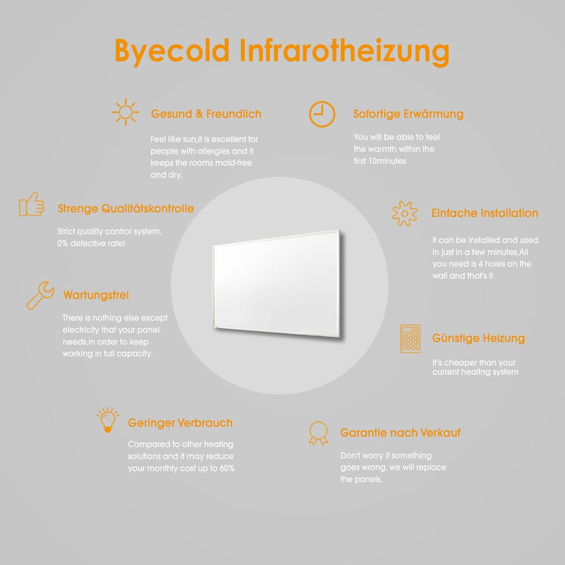 Byecold Infrarotheizung mit Standgerät Standfüsse 300W Infrarot Wandheizung mit Schalter Heizplatte