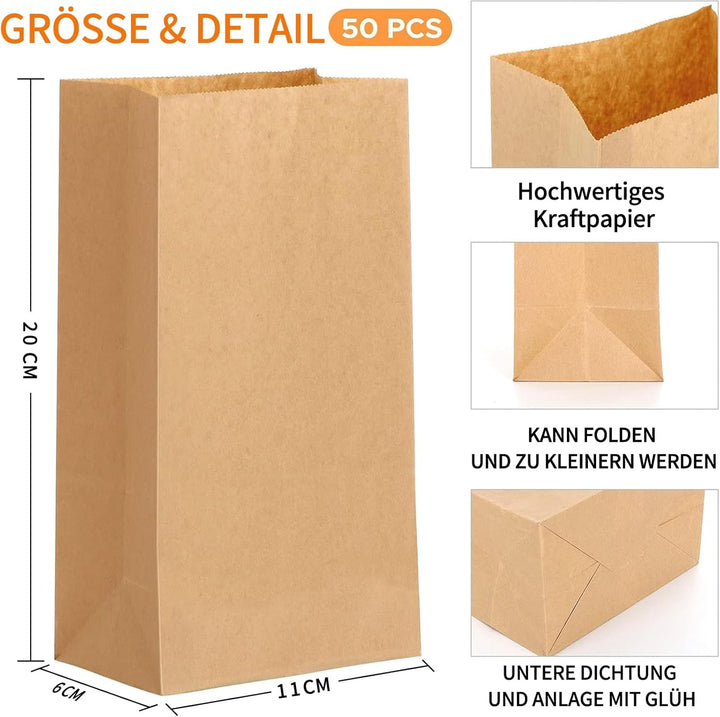 Papiertüten Gross,Papiertüten Braun (50 Stück,30,5 × 20 × 12,5 cm) Geschenktüten kraftpapier Tüten f