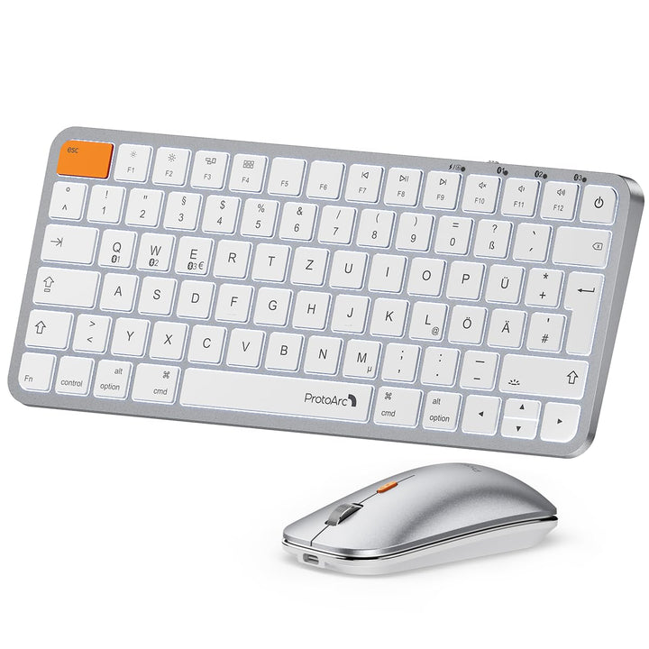 ProtoArc Beleuchtete Kompakte Bluetooth-Tastatur und Maus für Mac, KM90-A Mehrgeräte Kabellose QWERT