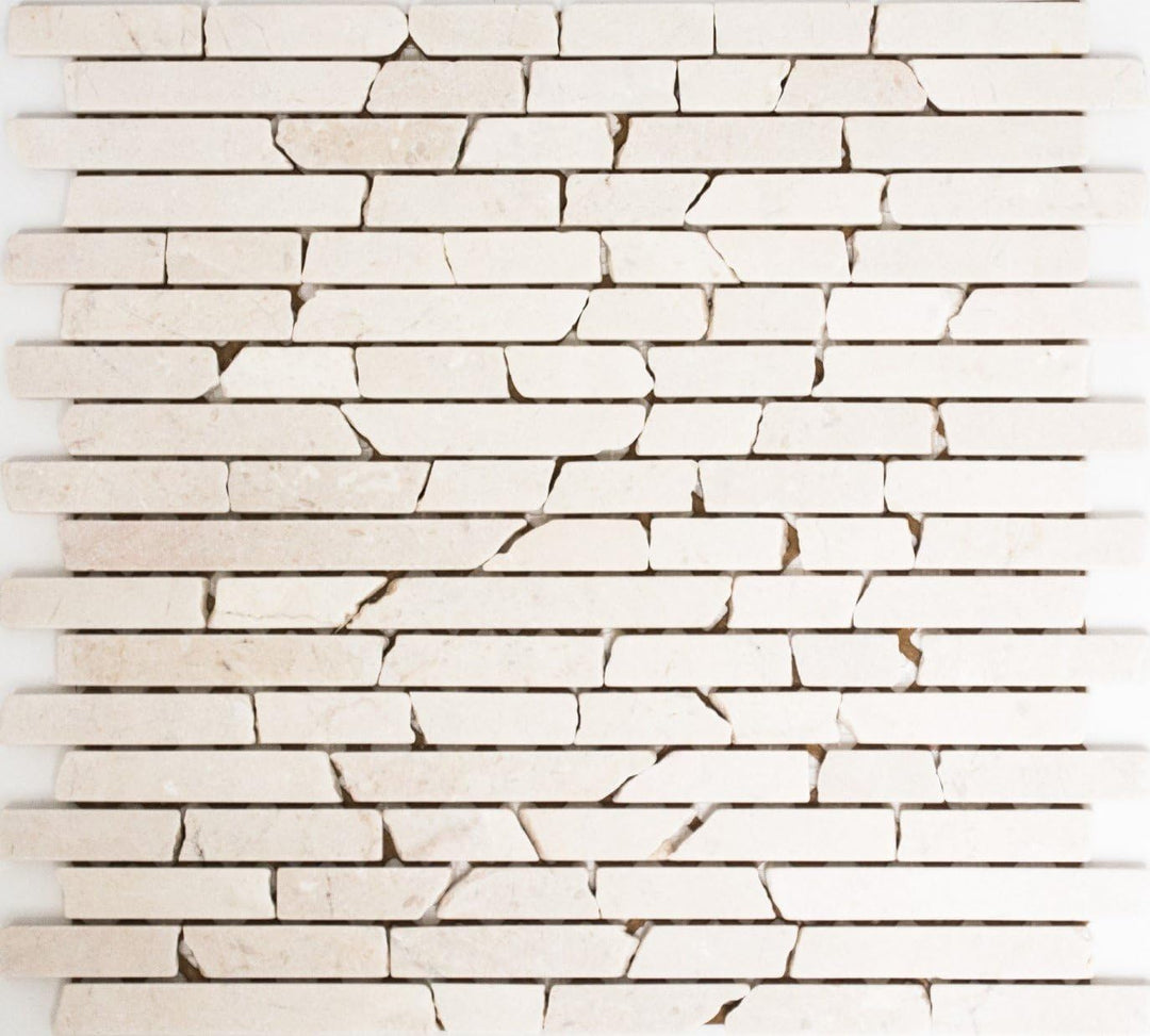 Mosaik Brick uni Botticino Marmor Naturstein Küche, Mosaikstein Format: 25-105x15x8 mm, Bogengrösse:
