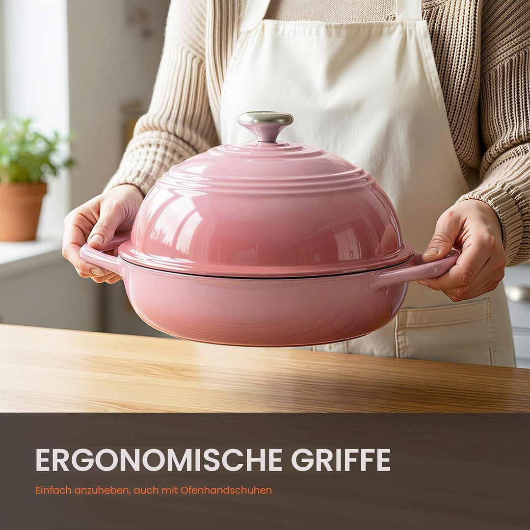 Overmont Gusseisen Topf Emaille Brotbacktopf - 5.7L Bräter Schmortopf mit Deckel und Kochbuch – für