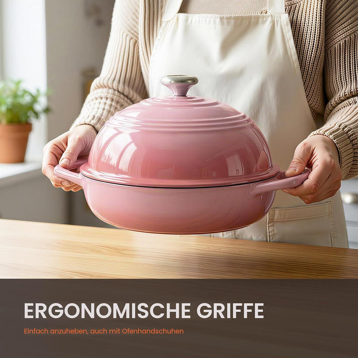 Overmont Gusseisen Topf Emaille Brotbacktopf - 5.7L Bräter Schmortopf mit Deckel und Kochbuch – für