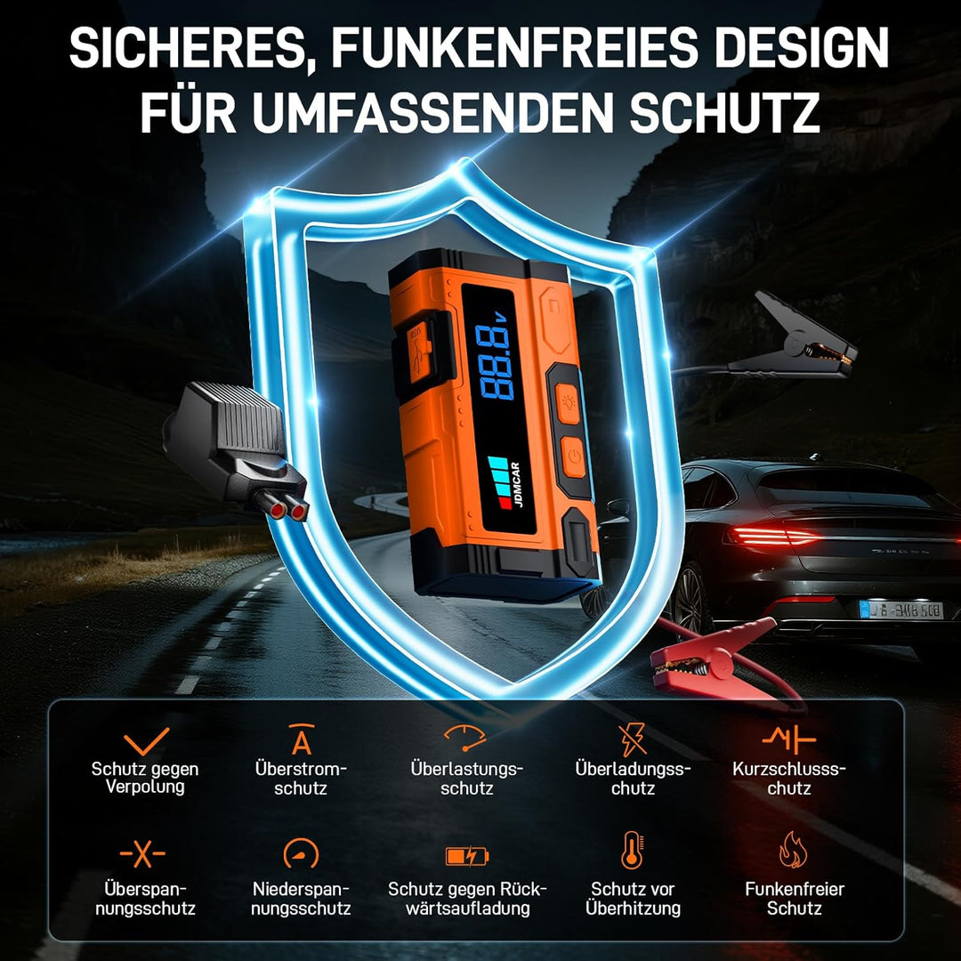 JDMCAR Starthilfe Powerbank für Pkw 9000 A, Starter Powerbank Pastellorange, Pastellorange