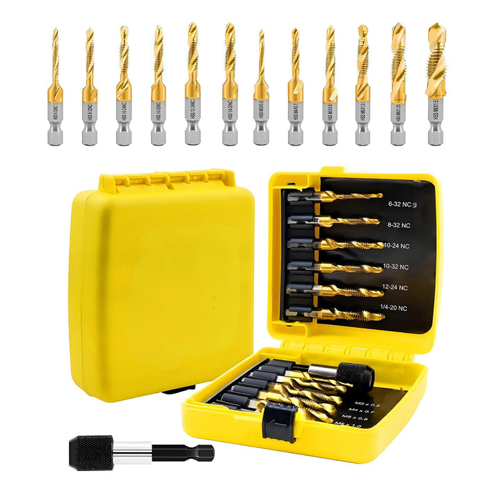 13 Stück Bohrer Set, Bohrer Gewindebohrer Set, 6mm HSS M3-M10 Gewindeschneider-Sets, Metallbohrer mi