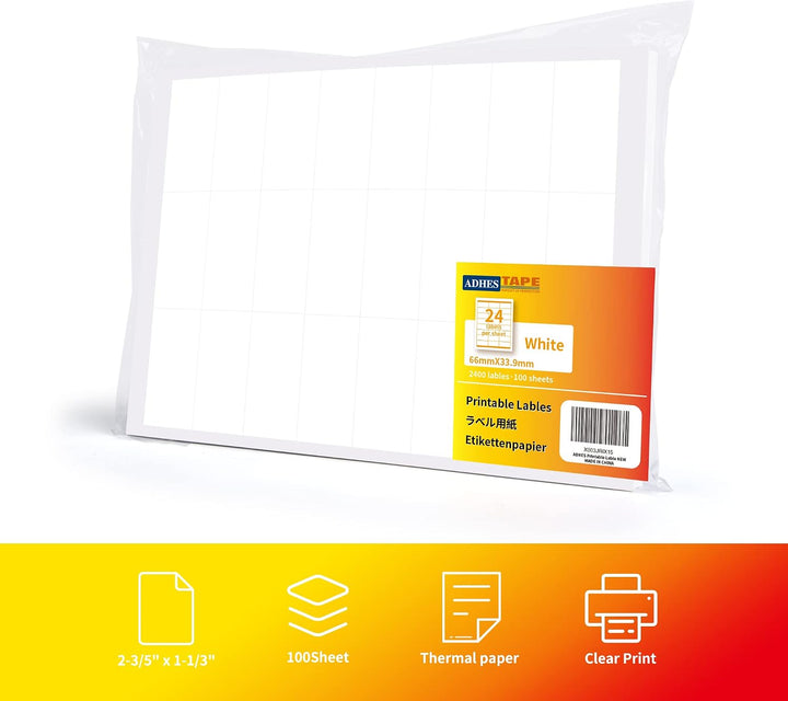 ADHES (1000 Blatt, 66mm*33.9mm) Thermodirekt-Etiketten, Druckbar Thermo Etiketten Weiss, Selbstklebe