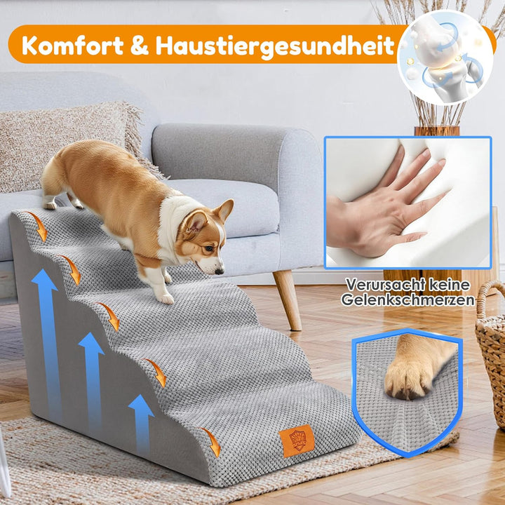 Zvonema Hundetreppe, Hundetreppe für Kleine Hunde, rutschfest Hunde Treppe 5 Stufen, Haustiertreppe